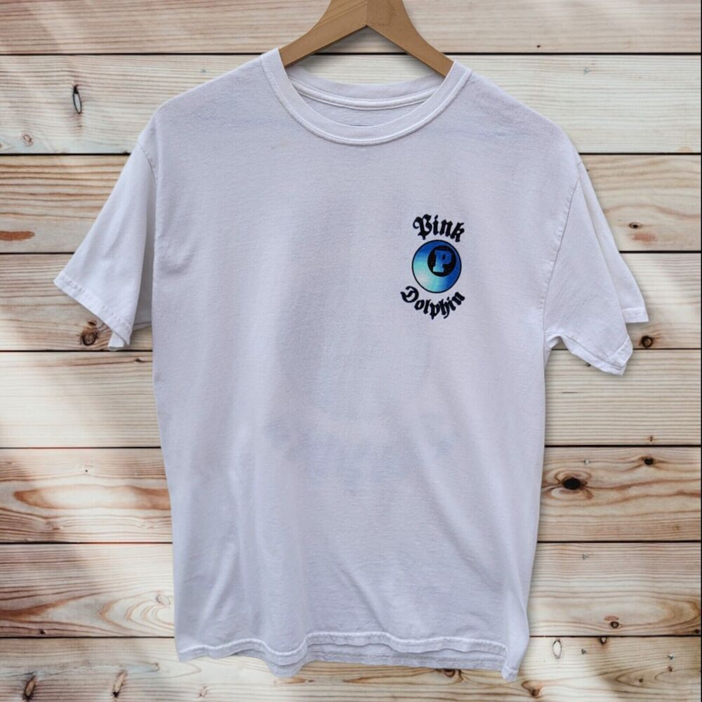 Pink Dolphin Shirt Mens Medium M White Blue Logo Graphic Print Streetwear